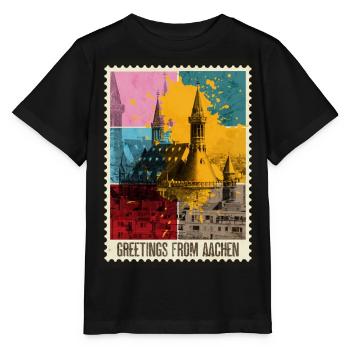 Aix-la-Chapelle Allemagne Ville Skyline Timbre Coloré - T-shirt bio MINI CREATOR Stanley/Stella Enfant - noir - Devant - Mikhail (115cm)