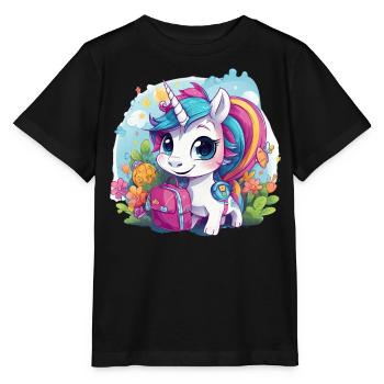 Unicorn Schoolchild School Enrollment Girl Gift - Stanley/Stella MINI CREATOR Kids’ T-Shirt - black - Front - Mikhail (115cm)