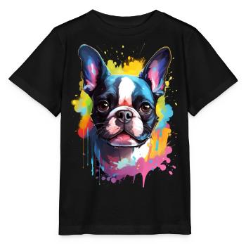 Boston Terrier coloré - chiens colorés - T-shirt bio MINI CREATOR Stanley/Stella Enfant - noir - Devant - Mikhail (115cm)