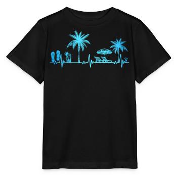 Herzschlag Palme Glas Flipp Flop Sommer Liebhaber - Stanley/Stella Kinder T-Shirt MINI CREATOR  - Schwarz - Vorne - Mikhail (115cm)