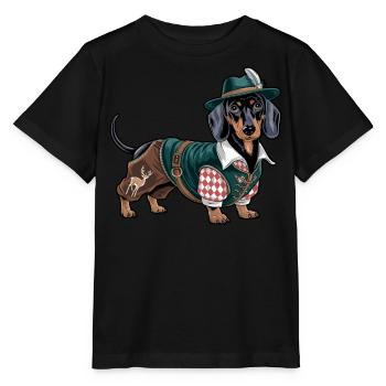 Teckel bavarois Chemise rouge blanche Costume traditionnel Bavière - T-shirt bio MINI CREATOR Stanley/Stella Enfant - noir - Devant - Mikhail (115cm)