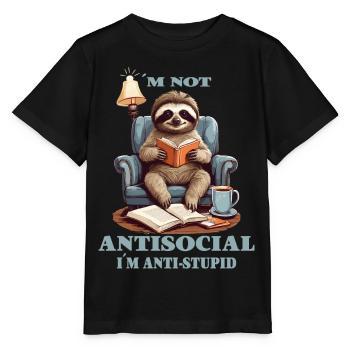 Clever sloth with book - Stanley/Stella MINI CREATOR Kids’ T-Shirt - black - Front - Mikhail (115cm)