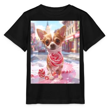 Candy Pup with Candy Cane - Stanley/Stella MINI CREATOR Kids’ T-Shirt - black - Front - Mikhail (115cm)