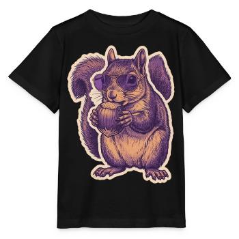 Squirrel with sunglasses nibbling hazelnut - Stanley/Stella MINI CREATOR Kids’ T-Shirt - black - Front - Mikhail (115cm)