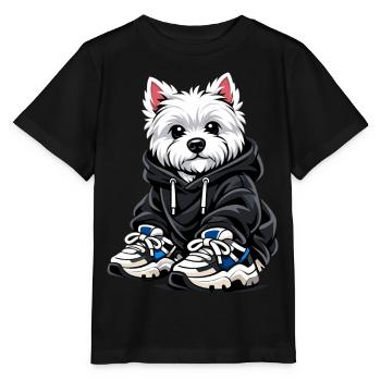 Cool Westie in Oversized Hoodie & Sneaker Design - Stanley/Stella MINI CREATOR Kids’ T-Shirt - black - Front - Mikhail (115cm)