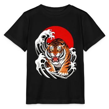Tigre en vagues rouges - T-shirt bio MINI CREATOR Stanley/Stella Enfant - noir - Devant - Mikhail (115cm)
