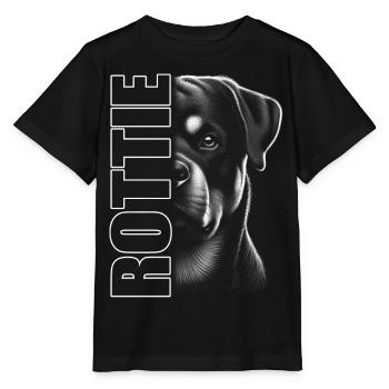 Rottweiler portrait with ROTTIE lettering - Stanley/Stella MINI CREATOR Kids’ T-Shirt - black - Front - Mikhail (115cm)