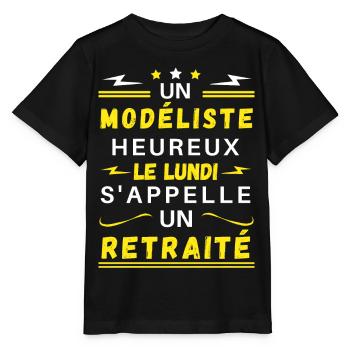 Un modéliste heureux le lundi s'appelle retraité - T-shirt bio MINI CREATOR Stanley/Stella Enfant - noir - Devant - Mikhail (115cm)