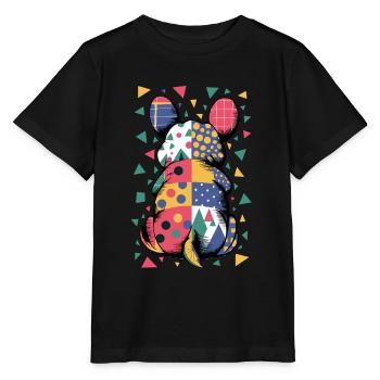 Bunter Geometrischer Tiermuster Patchwork-Look - Stanley/Stella Kinder T-Shirt MINI CREATOR  - Schwarz - Vorne - Mikhail (115cm)