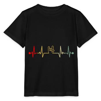 Pommesgabel Rock Metal Hand Heartbeat Retro - Stanley/Stella MINI CREATOR Kids’ T-Shirt - black - Front - Mikhail (115cm)