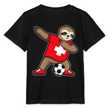 Fußballfan Faultier Fußball Schweiz - Stanley/Stella Kinder T-Shirt MINI CREATOR  - Schwarz - Vorne - Mikhail (115cm)