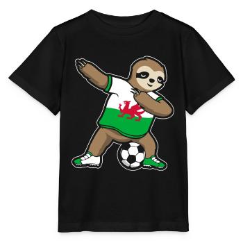 Fußballfan Faultier Fußball Wales - Stanley/Stella Kinder T-Shirt MINI CREATOR  - Schwarz - Vorne - Mikhail (115cm)