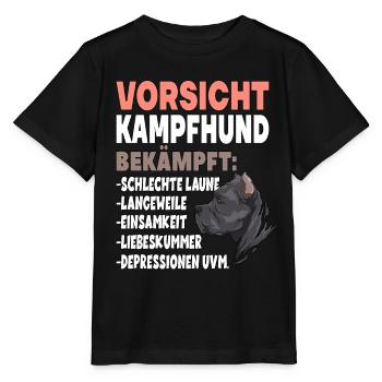 Vorsicht Kampfhund Lustiger Hundespruch - Stanley/Stella Kinder T-Shirt MINI CREATOR  - Schwarz - Vorne - Mikhail (115cm)