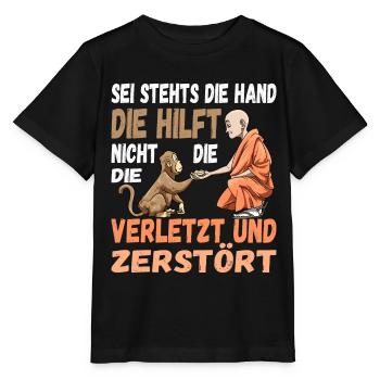 Helfende Hand Helfen Affe Mönch Nächstenliebe - Stanley/Stella Kinder T-Shirt MINI CREATOR  - Schwarz - Vorne - Mikhail (115cm)