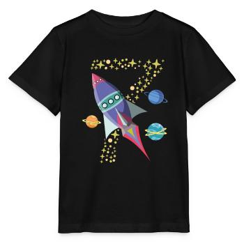 Rakete 7. Geburtstag 7 Jahre Raumfahrt Raumschiff - Stanley/Stella Kinder T-Shirt MINI CREATOR  - Schwarz - Vorne - Mikhail (115cm)