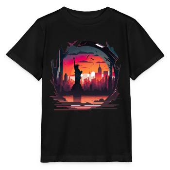New York City Skyline Sonnenuntergang Hitze - Stanley/Stella Kinder T-Shirt MINI CREATOR  - Schwarz - Vorne - Mikhail (115cm)