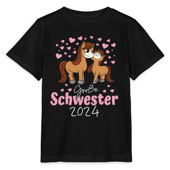 Große Schwester 2024 Pferd Mädchen - Stanley/Stella Kinder T-Shirt MINI CREATOR  - Schwarz - Vorne - Mikhail (115cm)
