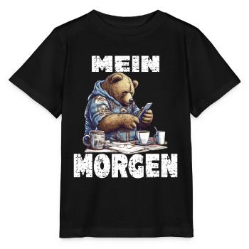 Mein Morgen Bär Zeitung Lesen - Stanley/Stella Kinder T-Shirt MINI CREATOR  - Schwarz - Vorne - Mikhail (115cm)