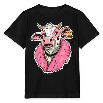 modische Mode-Kuh in pinker Jacke - Stanley/Stella Kinder T-Shirt MINI CREATOR  - Schwarz - Vorne - Mikhail (115cm)