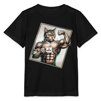 Chat puissant avec du café - T-shirt bio MINI CREATOR Stanley/Stella Enfant - noir - Devant - Mikhail (115cm)