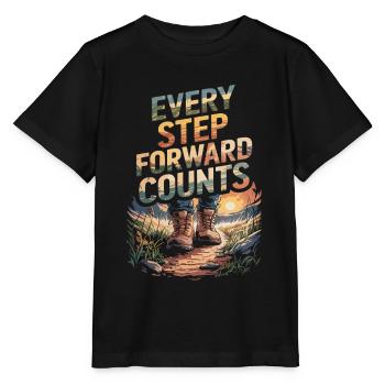 Jeder Schritt Vorwärts Zählt Natur Wandern - Stanley/Stella Kinder T-Shirt MINI CREATOR  - Schwarz - Vorne - Mikhail (115cm)