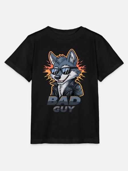 Cooler Wolf Mit Sonnenbrille Und Lederjacke - Bad - Stanley/Stella Kinder T-Shirt MINI CREATOR - Schwarz