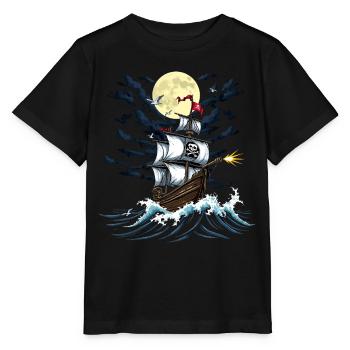 Piraten T-Shirt – Freibeuter Schiff im Mondlicht - Stanley/Stella Kinder T-Shirt MINI CREATOR  - Schwarz - Vorne - Mikhail (115cm)