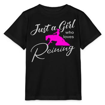 a girl who loves Reining Westernreiterin - Stanley/Stella Kinder T-Shirt MINI CREATOR  - Schwarz - Vorne - Mikhail (115cm)
