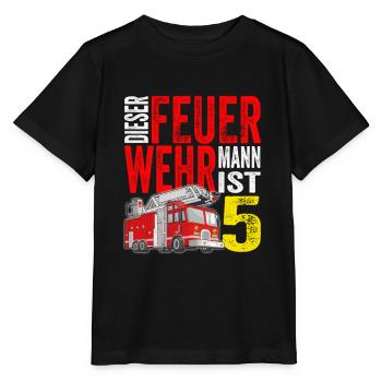 Kinder Feuerwehr T-Shirt 5. Geburtstag Junge 5 - Stanley/Stella Kinder T-Shirt MINI CREATOR  - Schwarz - Vorne - Mikhail (115cm)