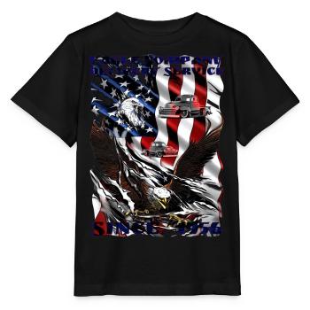 Chemise de camionneur avec aigle sur le drapeau américain - T-shirt bio MINI CREATOR Stanley/Stella Enfant - noir - Devant - Mikhail (115cm)