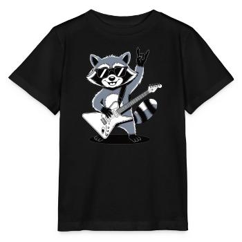 Rock Waschbär – mit Gitarre & Rock‑Style - Stanley/Stella Kinder T-Shirt MINI CREATOR  - Schwarz - Vorne - Mikhail (115cm)