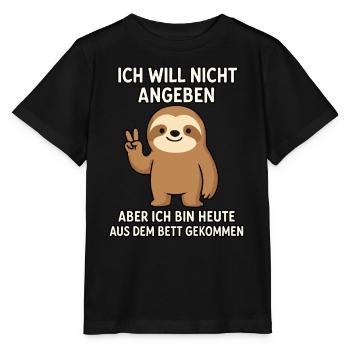 Ich will nicht angeben, bin wach – Faultier - Stanley/Stella Kinder T-Shirt MINI CREATOR  - Schwarz - Vorne - Mikhail (115cm)