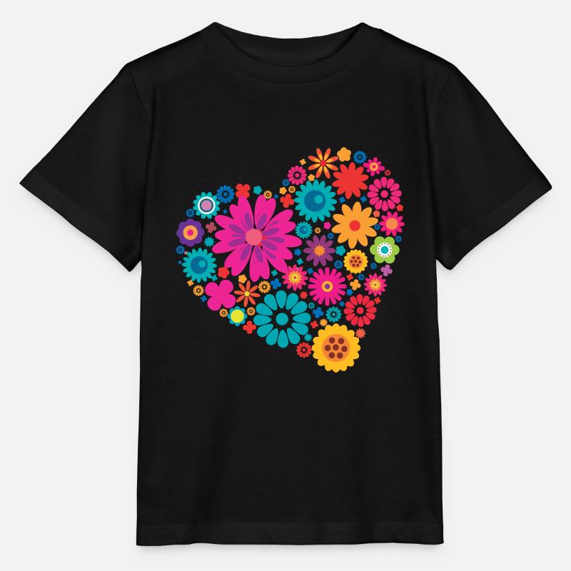 Großes Herz aus bunten Blumen - Stanley/Stella Kinder T-Shirt MINI CREATOR  - Schwarz