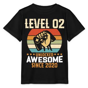 Level 02 Jahr unlocked Gaming Geburtstagsgeschenk - Stanley/Stella Kinder T-Shirt MINI CREATOR  - Schwarz - Vorne - Mikhail (115cm)