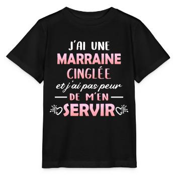 J'ai une marraine cinglée. Humour famille. - T-shirt bio MINI CREATOR Stanley/Stella Enfant - noir - Devant - Mikhail (115cm)