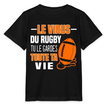 Le virus du Rugby tu le gardes toute ta vie. Fan - T-shirt bio MINI CREATOR Stanley/Stella Enfant - noir - Devant - Mikhail (115cm)