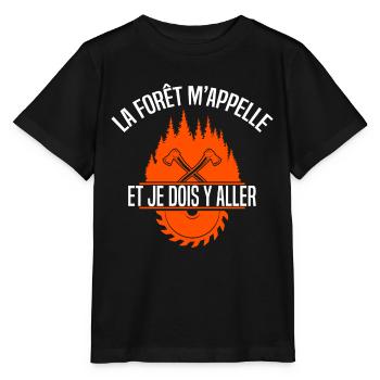 La forêt m'appelle et je dois y aller. Bûcheron - T-shirt bio MINI CREATOR Stanley/Stella Enfant - noir - Devant - Mikhail (115cm)