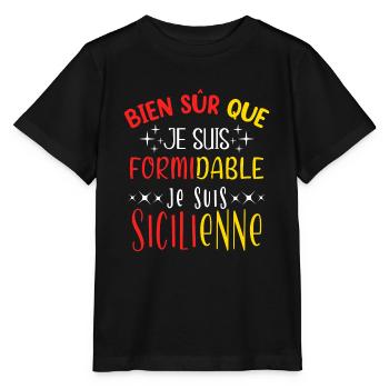 Sicile Humour pays Italie, drapeau italien, humour - T-shirt bio MINI CREATOR Stanley/Stella Enfant - noir - Devant - Mikhail (115cm)