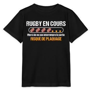 Rugby, humour sport, idée cadeau sportif original - T-shirt bio MINI CREATOR Stanley/Stella Enfant - noir - Devant - Mikhail (115cm)