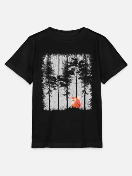 Fuchs im Wald Retro Muster Vintage Baum Wald Funny - Stanley/Stella Kinder T-Shirt MINI CREATOR - Schwarz