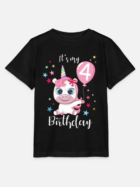 Ich bin schon 4 Einhorn Geburtstag Luftballon Süß - Stanley/Stella Kinder T-Shirt MINI CREATOR - Schwarz