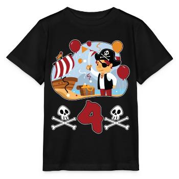 4 years pirate children's birthday children fun gift - Stanley/Stella MINI CREATOR Kids’ T-Shirt - black - Front - Mikhail (115cm)