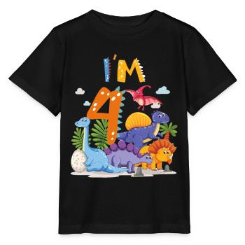 4. Geburtstag Ich Bin 4 Dinosaurier T-Rex Dino - Stanley/Stella Kinder T-Shirt MINI CREATOR  - Schwarz - Vorne - Mikhail (115cm)
