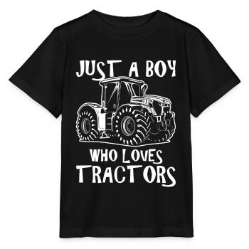 Just A Boy Who Loves Tractors Traktor - Stanley/Stella Kinder T-Shirt MINI CREATOR  - Schwarz - Vorne - Mikhail (115cm)