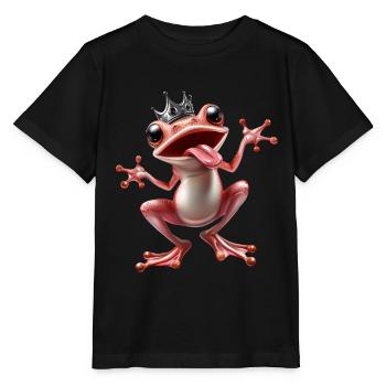verrückte rosa Frosch Prinzessin mit Krone - Stanley/Stella Kinder T-Shirt MINI CREATOR  - Schwarz - Vorne - Mikhail (115cm)