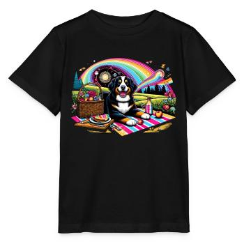Bernersennenhund beim Picknick - Stanley/Stella Kinder T-Shirt MINI CREATOR  - Schwarz - Vorne - Mikhail (115cm)