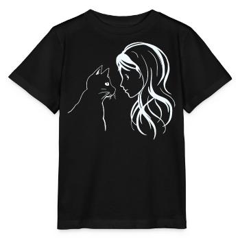 Cat and girl looking at each other line drawing - Stanley/Stella MINI CREATOR Kids’ T-Shirt - black - Front - Mikhail (115cm)