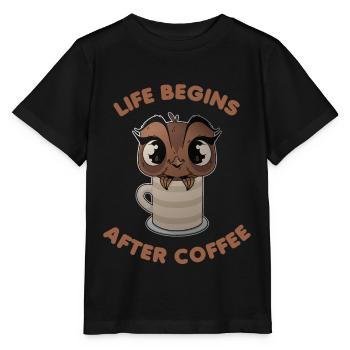 Nachteule Kaffee Eule in Becher - Stanley/Stella Kinder T-Shirt MINI CREATOR  - Schwarz - Vorne - Mikhail (115cm)