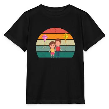 Kite Flying Wind Autumn Paper Dragon Kite - Stanley/Stella MINI CREATOR Kids’ T-Shirt - black - Front - Mikhail (115cm)