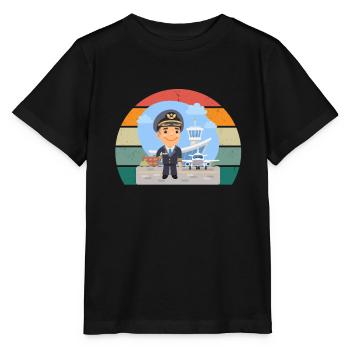Flugzeuge Flieger Fliegen Pilot Pilotin Flughafen - Stanley/Stella Kinder T-Shirt MINI CREATOR  - Schwarz - Vorne - Mikhail (115cm)